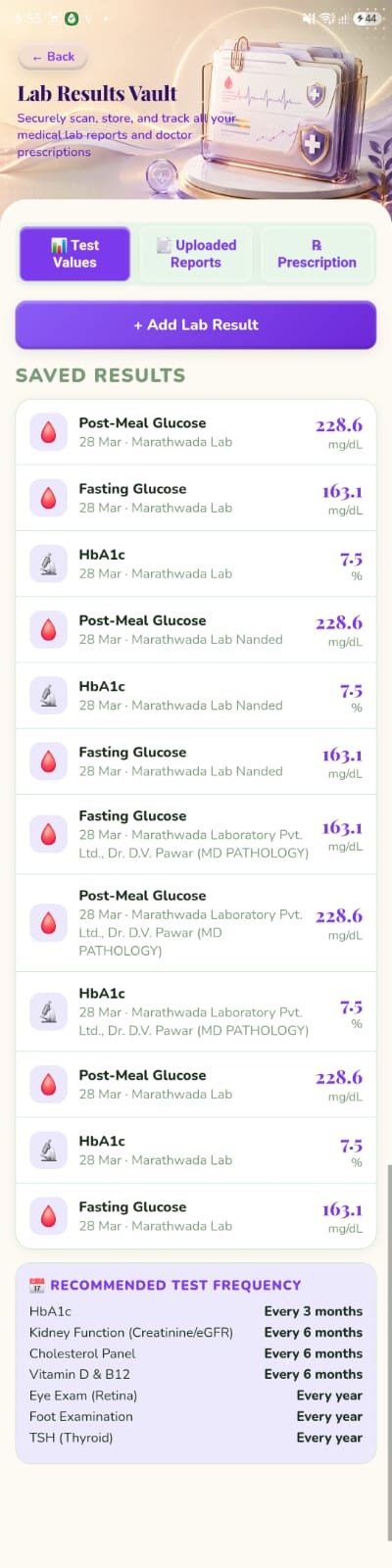 SugarSaathi AI prescription and lab-report vault